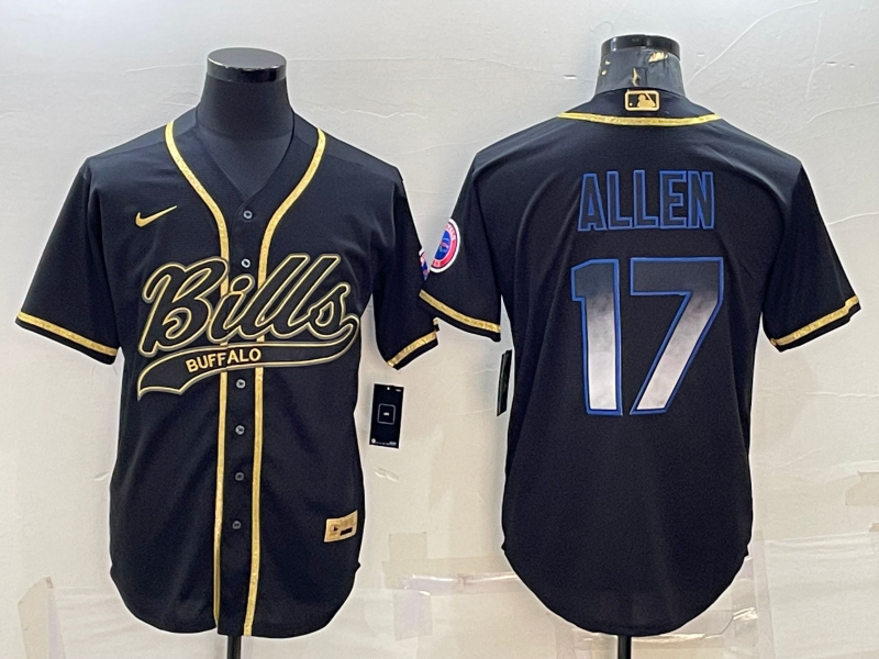 Men's Buffalo Bills #17 Josh Allen Black Smoke Fashion With Patch Cool Base Stitched Baseball Jersey
